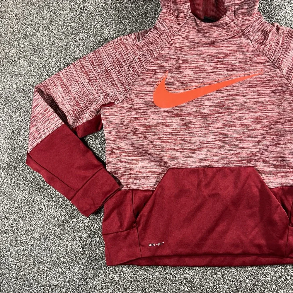 Nike Dri-FIT Therma Hoodie Youth Large Red Heather Pullover Swoosh Athletic
